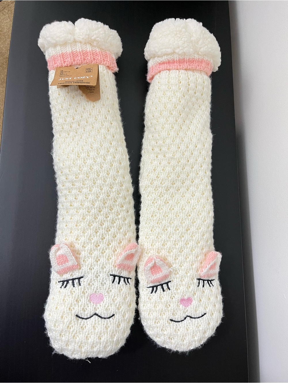 NWT Just Cozy White and Pink Animal Slipper Socks